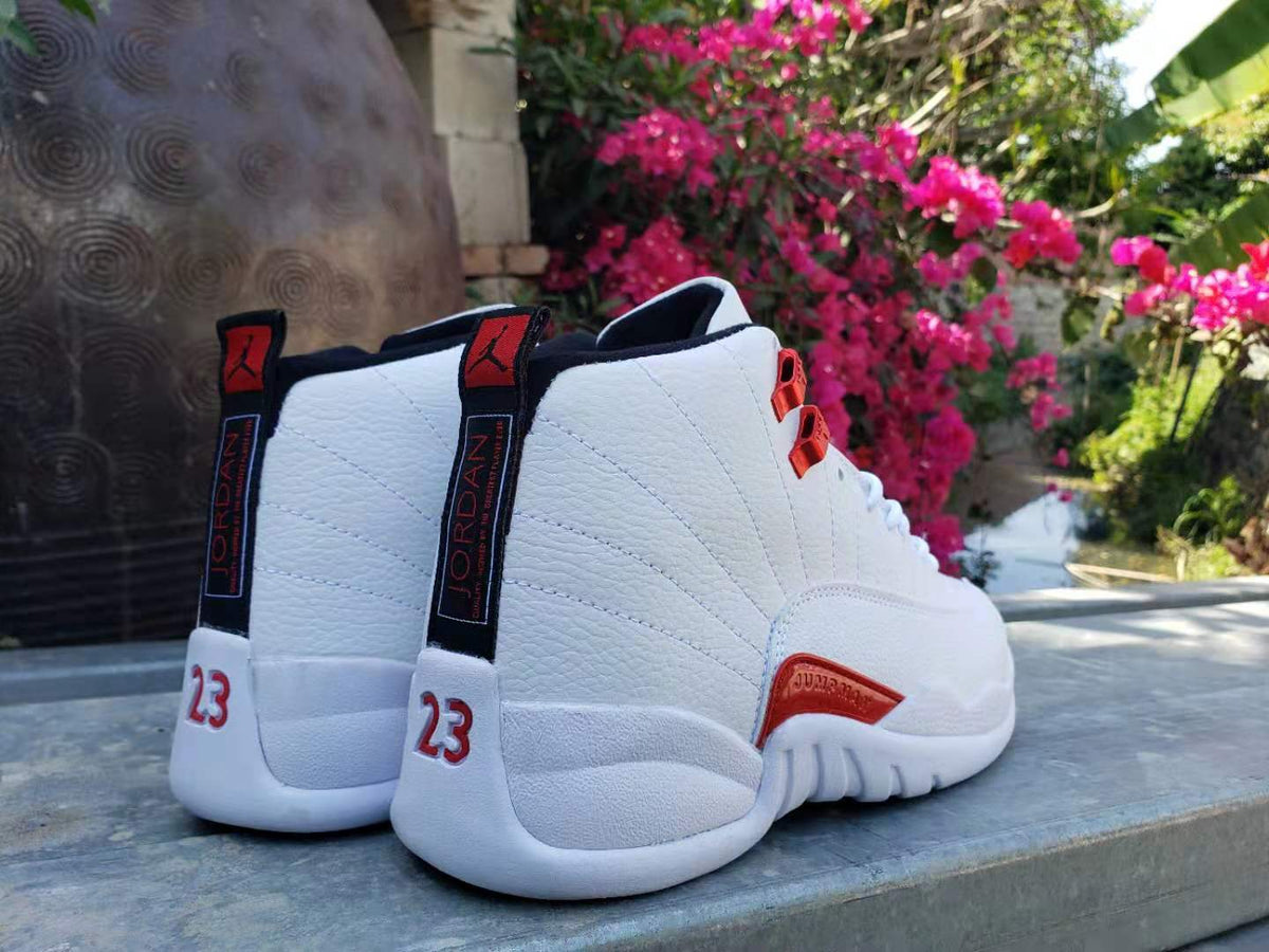 Air Jordan 12 White and Red High-Top Sneakers