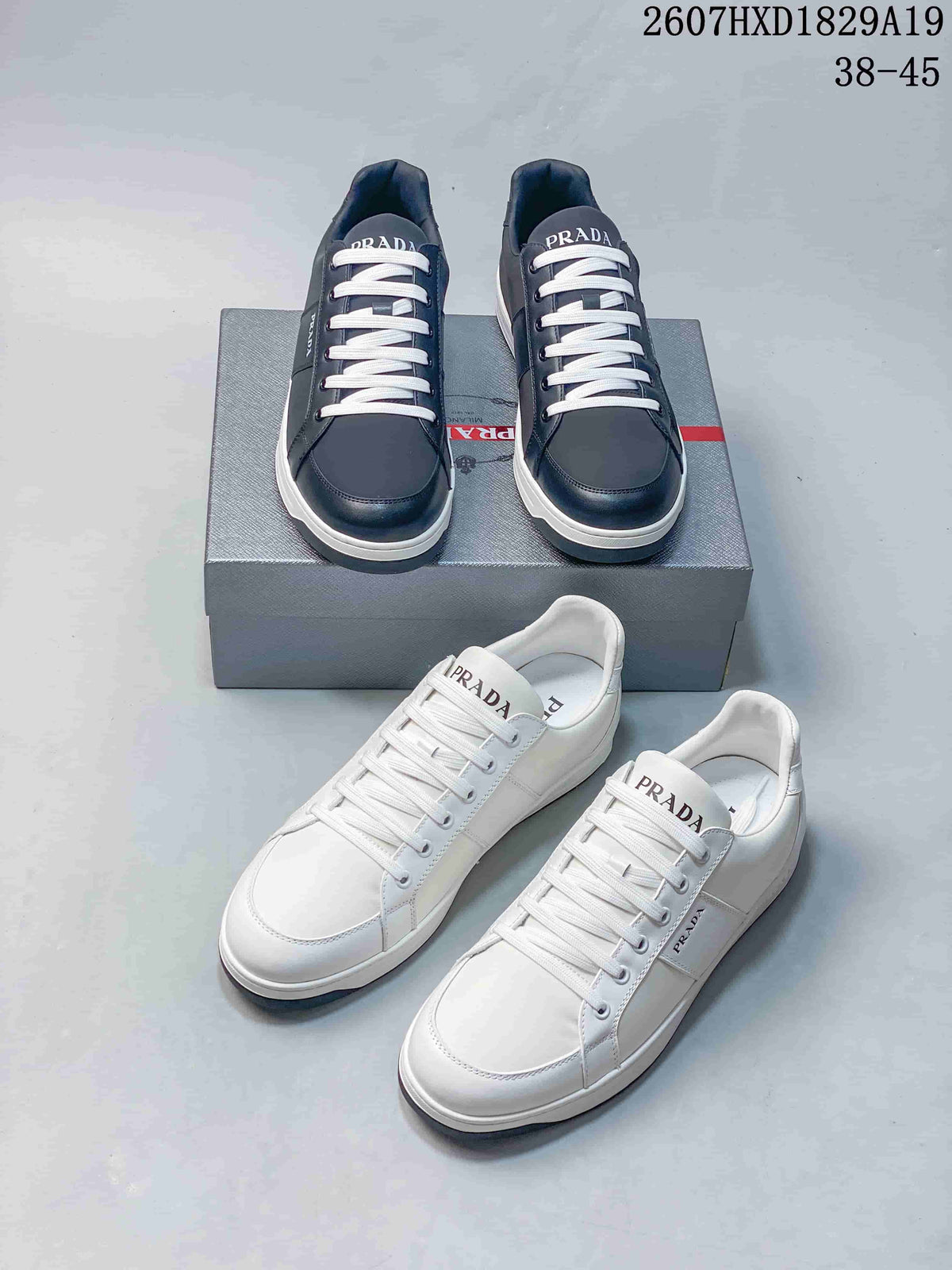 Prada Downtown Low-Top Sneakers Navy and White 2607HXD1829A19