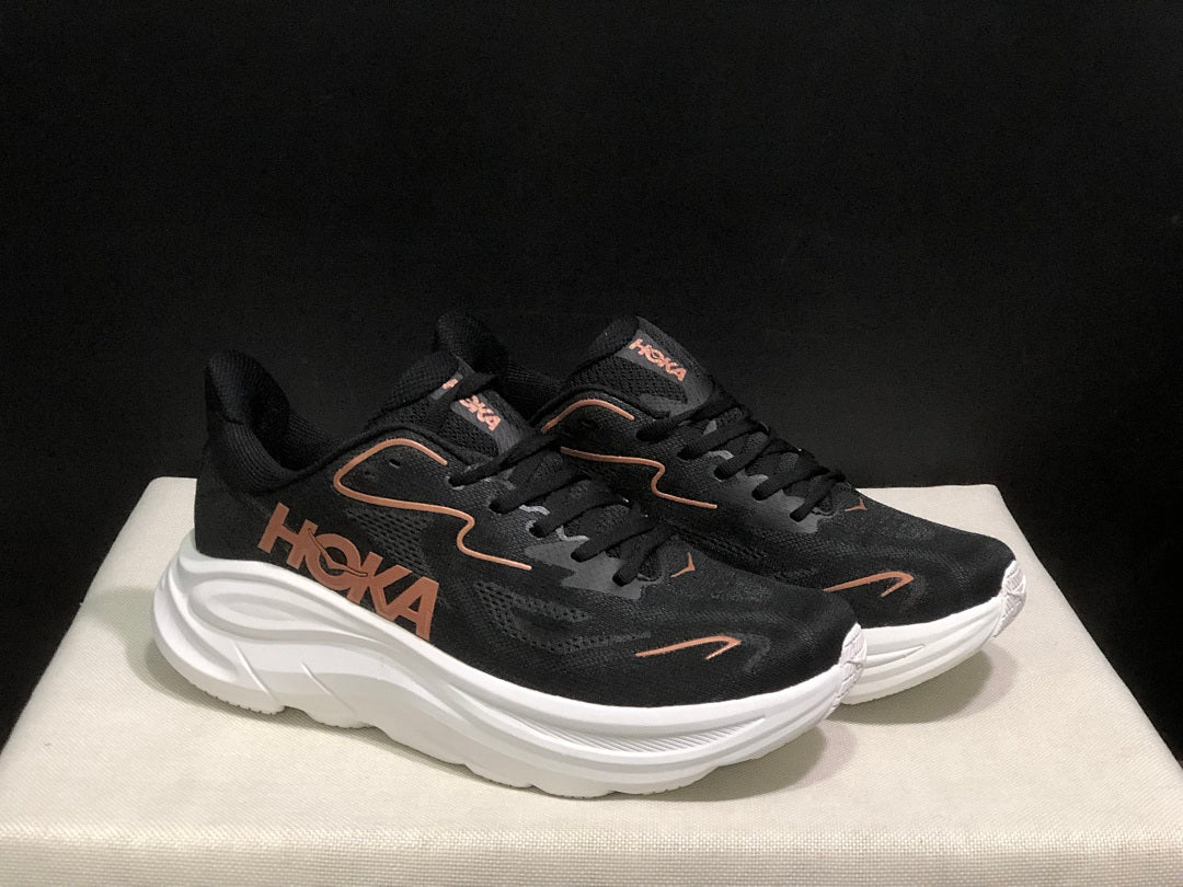 HOKA Clifton 10 Running Shoes, Black and White