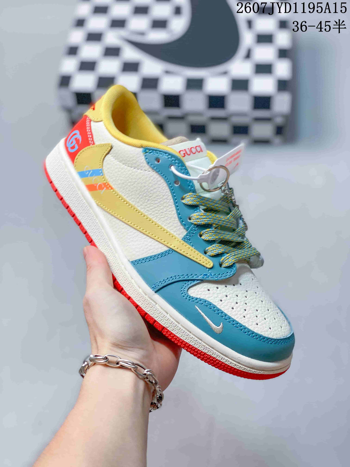 Jordan 1 Low OW-Style Sneakers White Blue Red 2607JYD1195A15