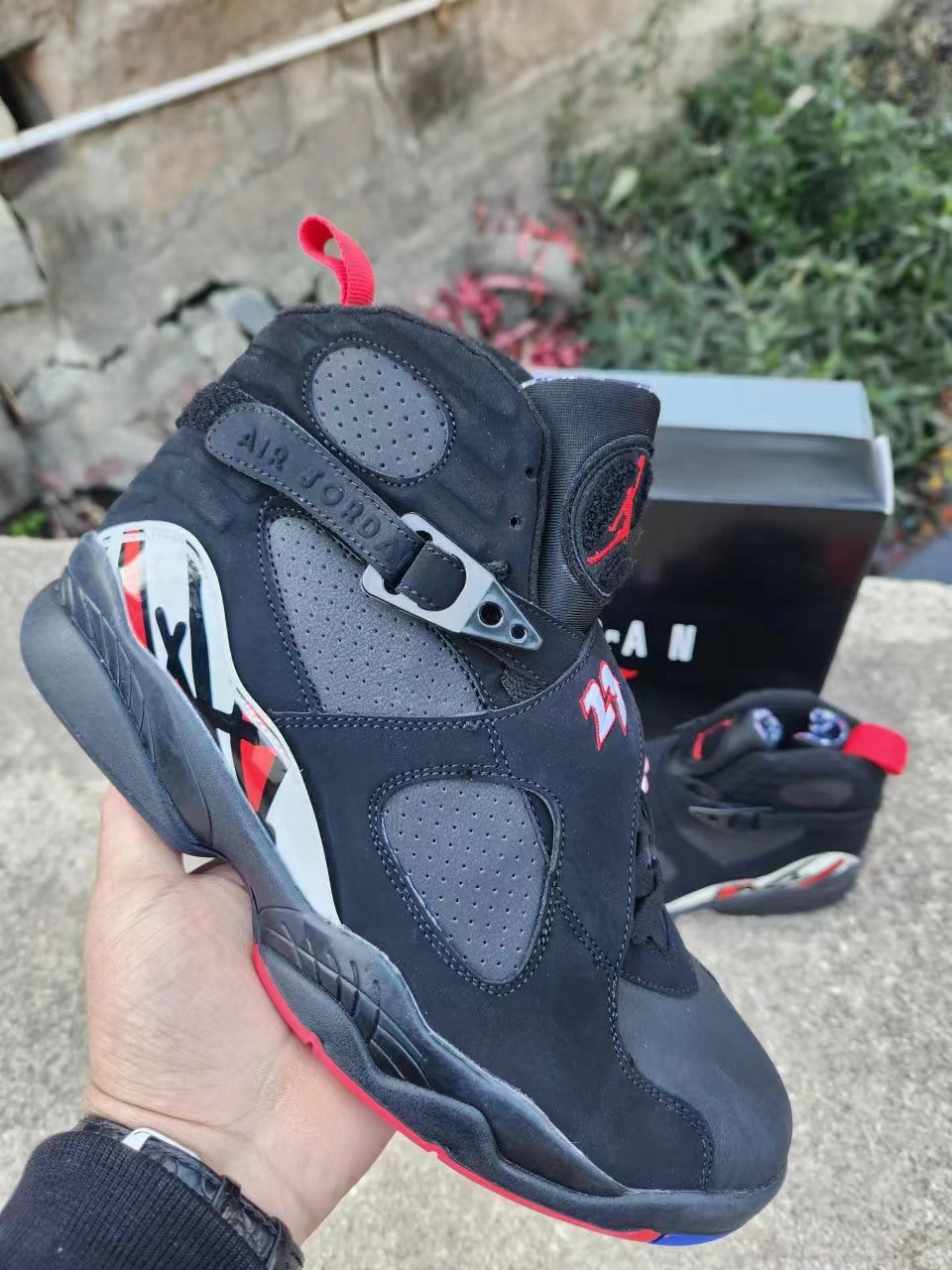 Air Jordan 8 High-Top Sneakers in Black and Red or Silver