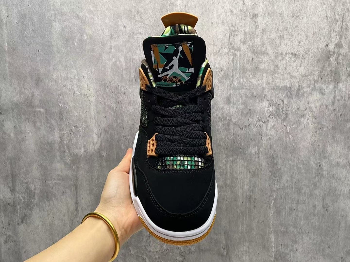 Jordan 4 Retro Sneakers in Black, Green and Tan