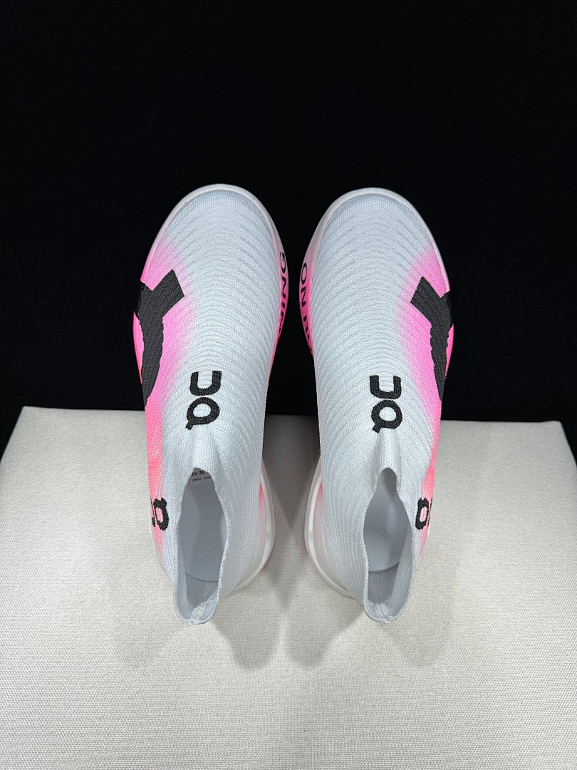 On Cloudboom Strike LS Running Shoes in Pink and White