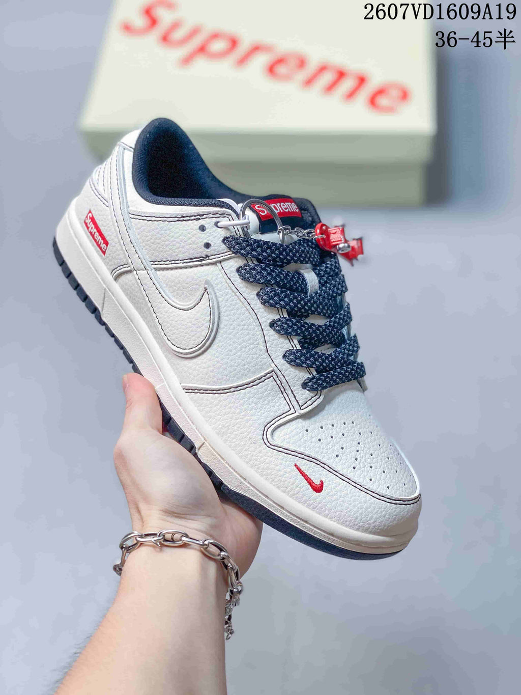 Nike Dunk Low Retro Custom Sneakers White and Navy