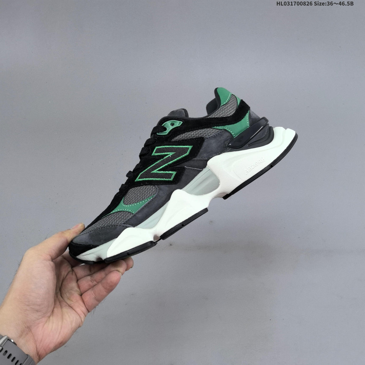 New Balance 9060 Sneakers in Charcoal and Green