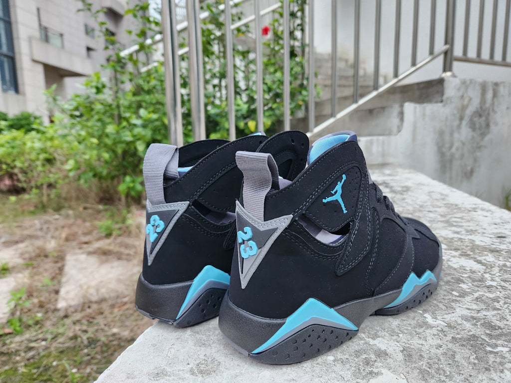 Jordan 7 High-Top Sneakers in Blue, Black and Red