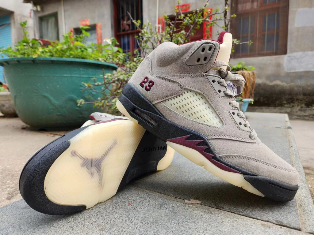 Jordan 5 Retro Sneakers Grey and Burgundy