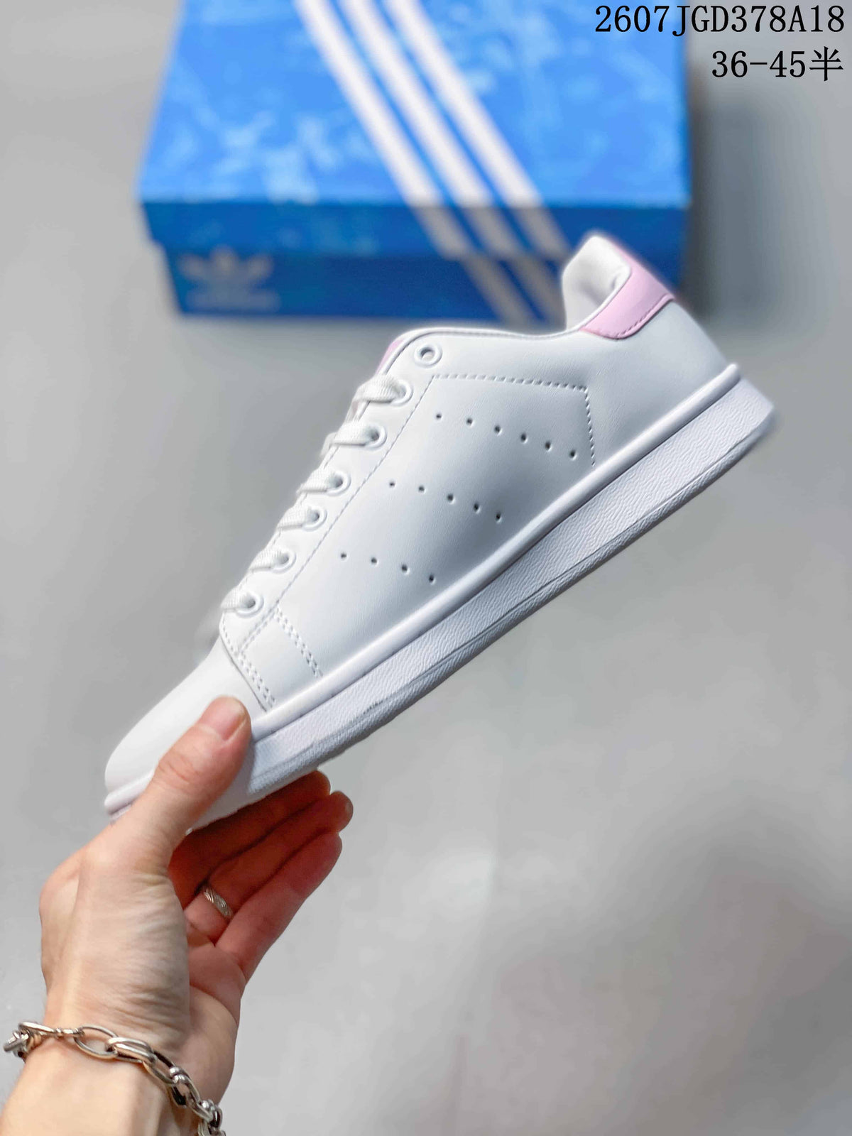 adidas Stan Smith White and Pink Low-Top Sneakers