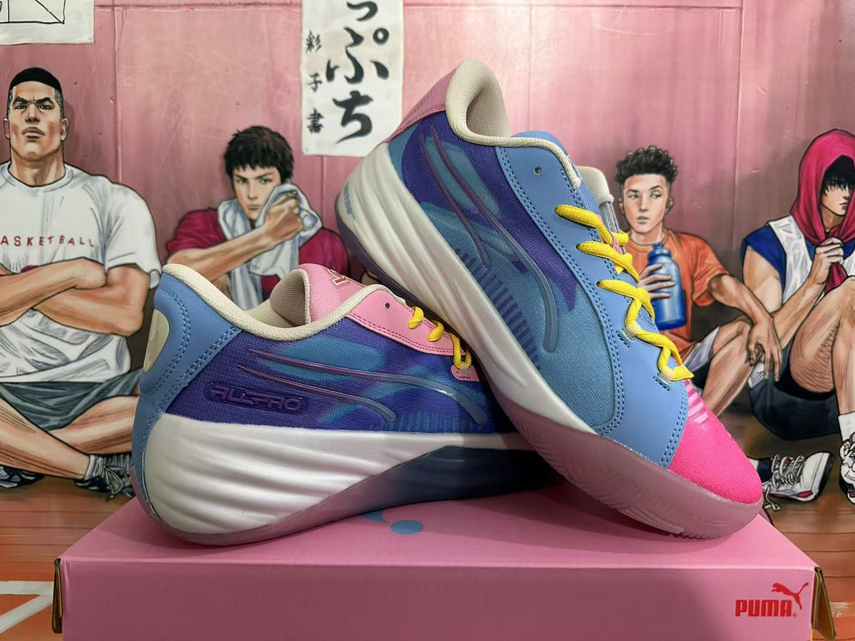 PUMA All-Pro NITRO Basketball Shoes Pink Blue Yellow