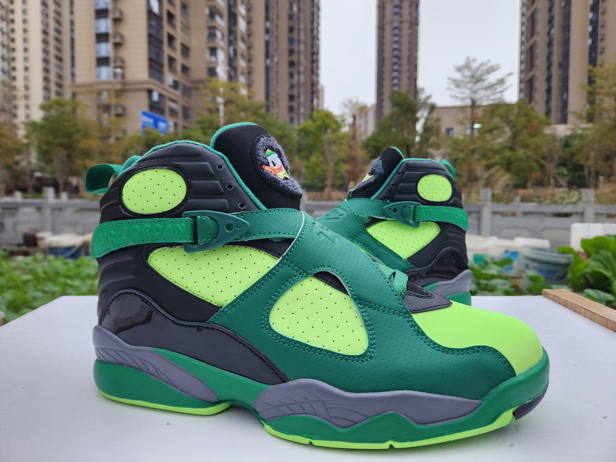 Jordan 8 High-Top Sneakers in Green, White and Grey