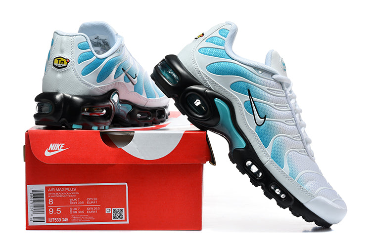 Nike Air Max Plus White and Aqua Sneakers