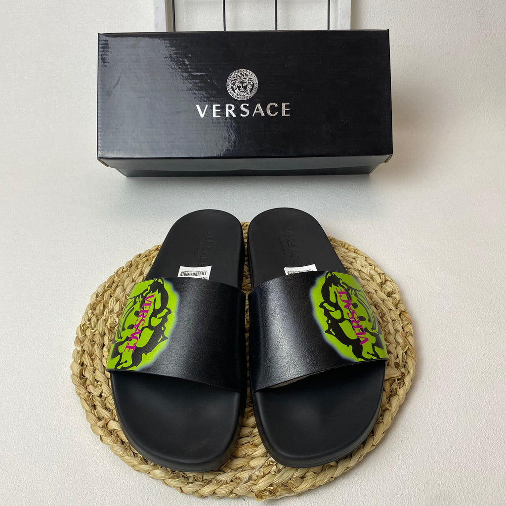 Versace Medusa Slide Sandals with Greek Key Detail