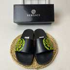 Versace Medusa Slide Sandals with Greek Key Detail