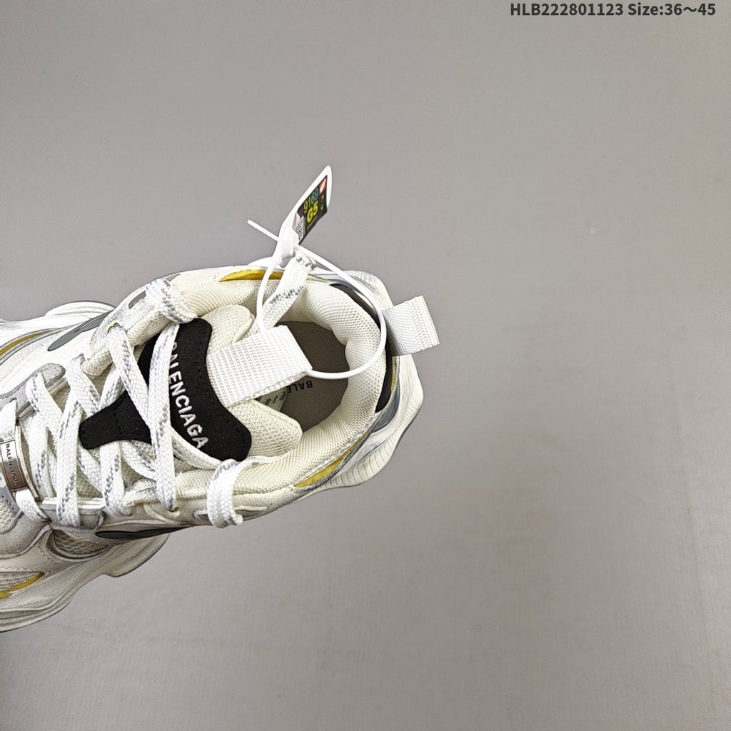 Balenciaga Monday Low-Top Sneakers in White, Gray and Yellow