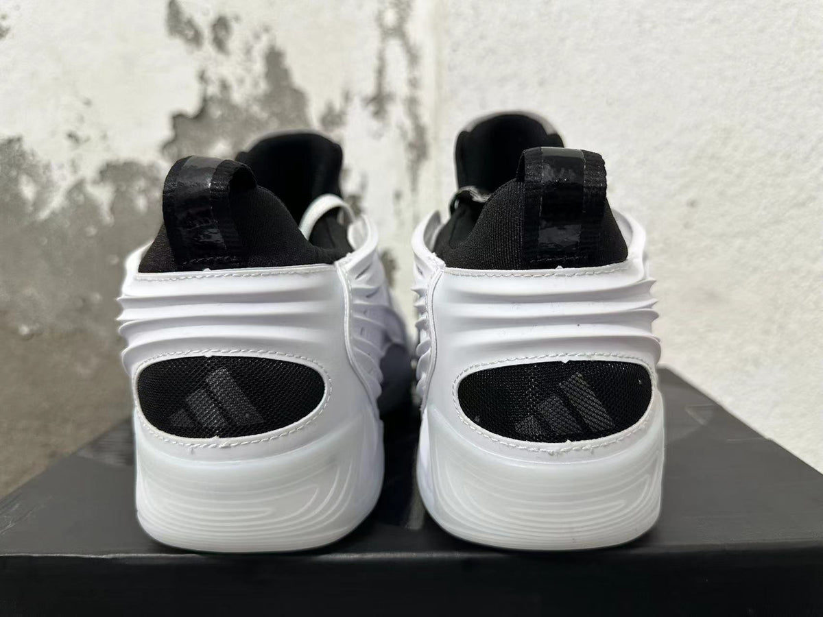 White and Black Sculpted High-Top Sneakers