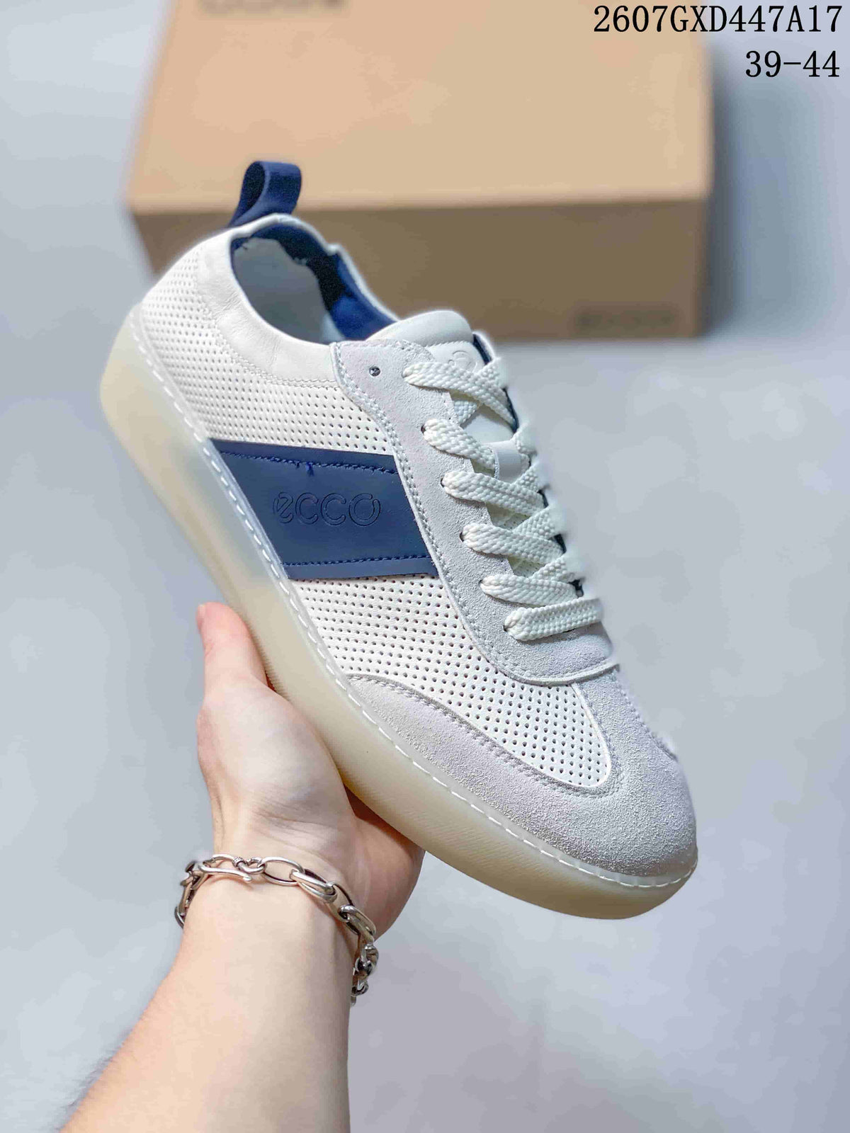ECCO 2607GXD447A17 White and Blue Perforated Sneakers