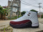 Jordan 12 White and Burgundy High-Top Sneakers