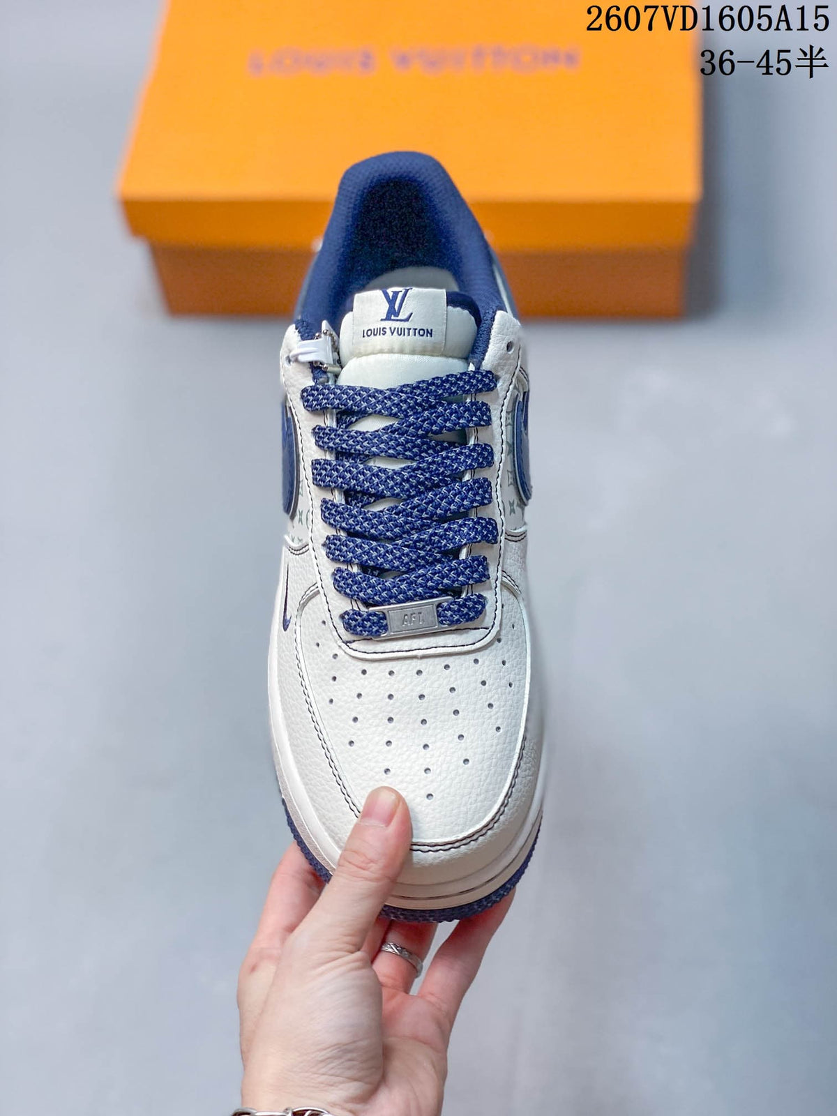 Nike Air Force 1 White Blue Monogram Sneakers 2607VD1605A15