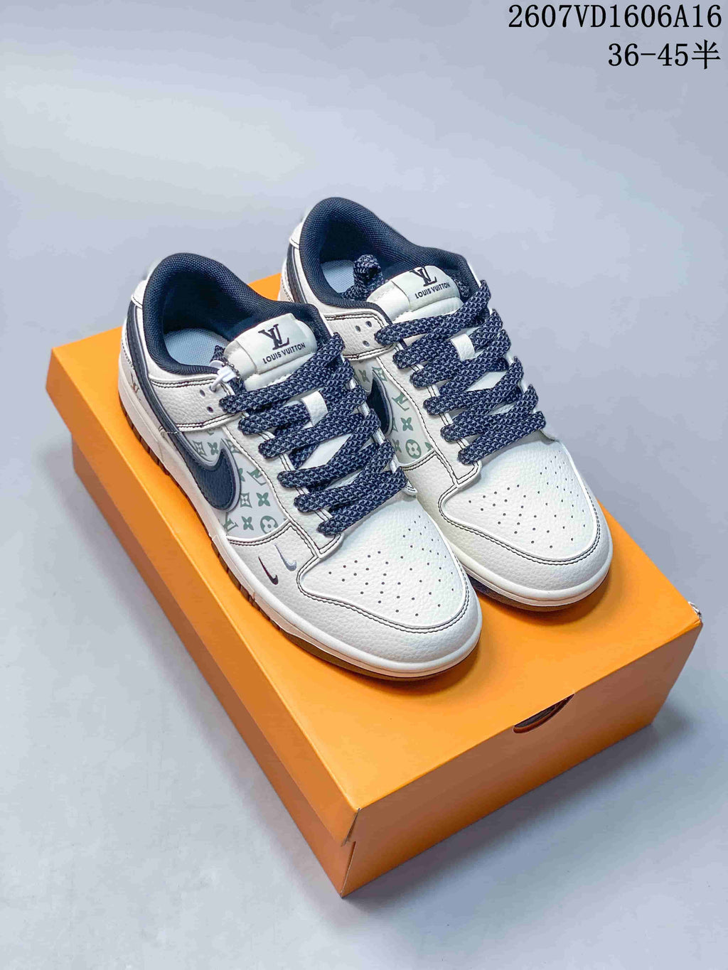 Nike SB Dunk Low White Gray Monogram-Style Sneakers