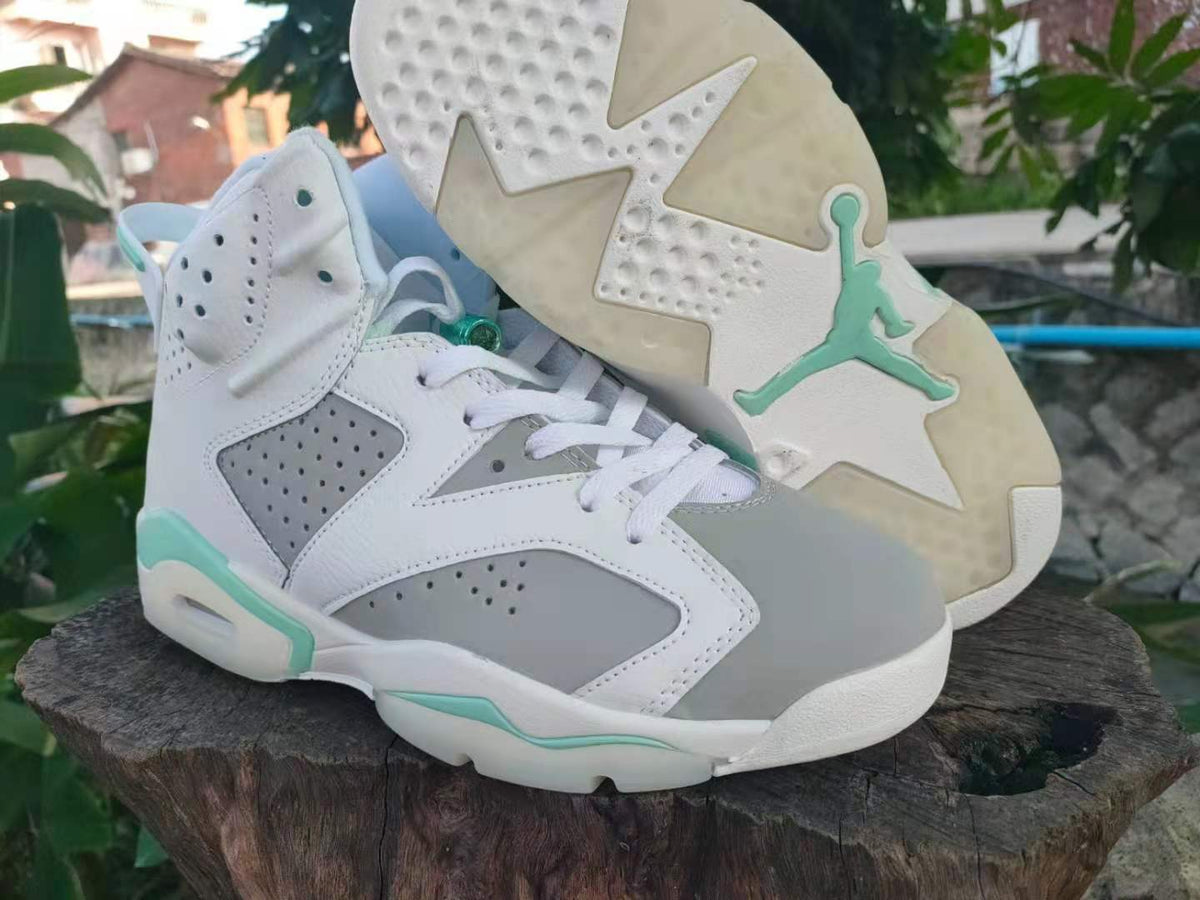 Jordan 6 High-Top Sneakers in White, Grey and Mint