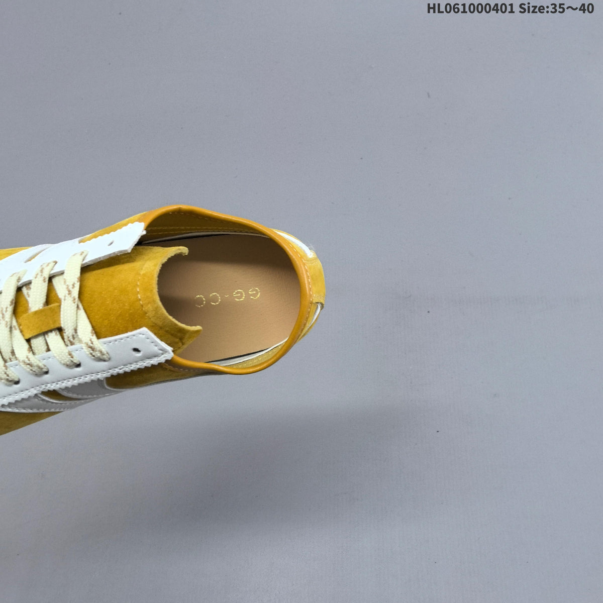GG Women's Yellow and White Suede-Style Lace-Up Sneakers