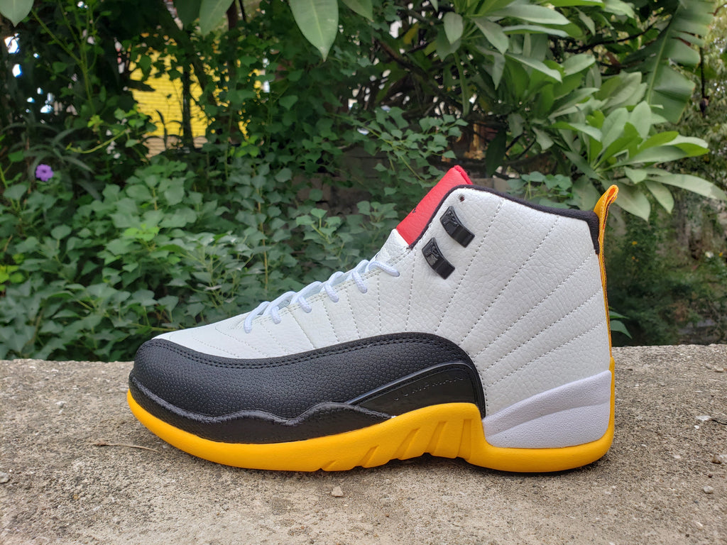 Air Jordan 12 White Black Yellow High-Top Sneakers