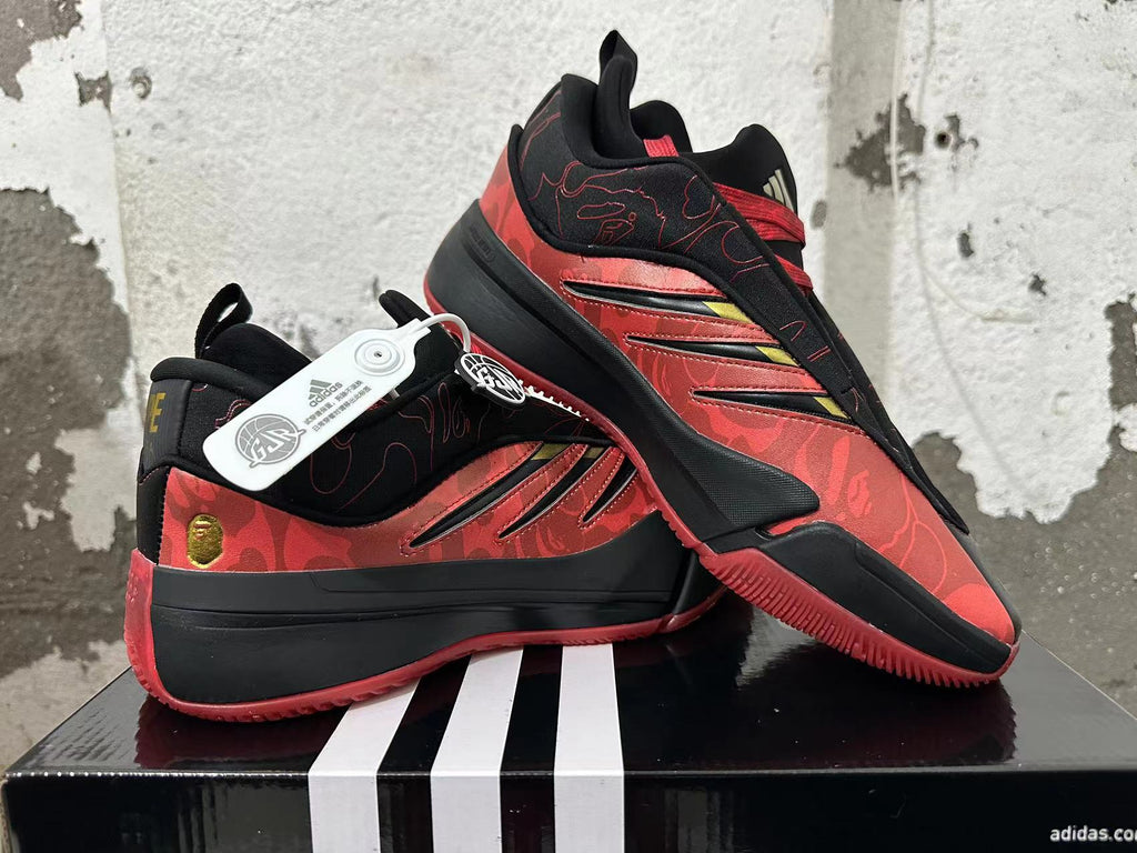 BAPE x adidas Basketball Shoes in Red and Black