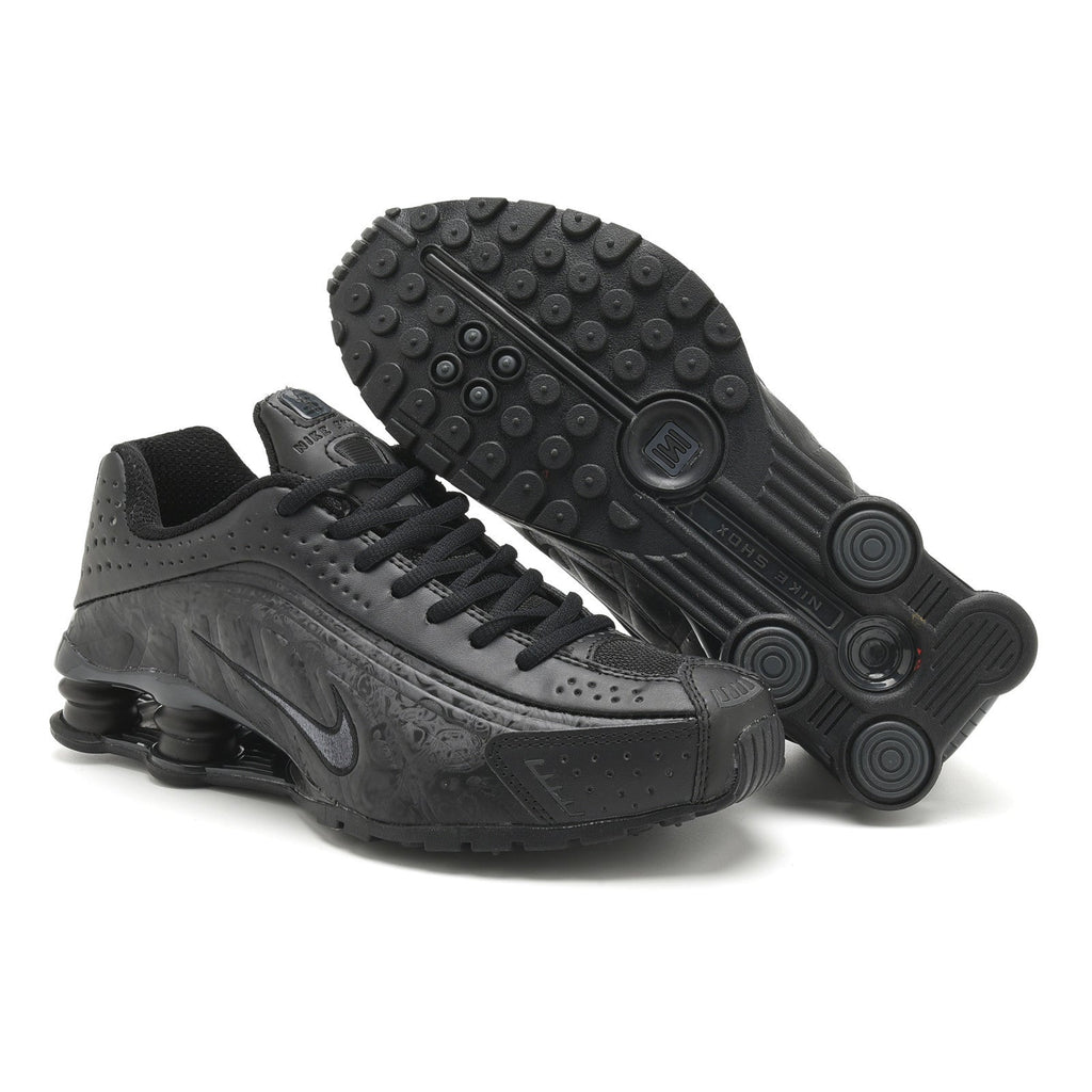 Nike Shox R4 All-Black Embossed Sneakers