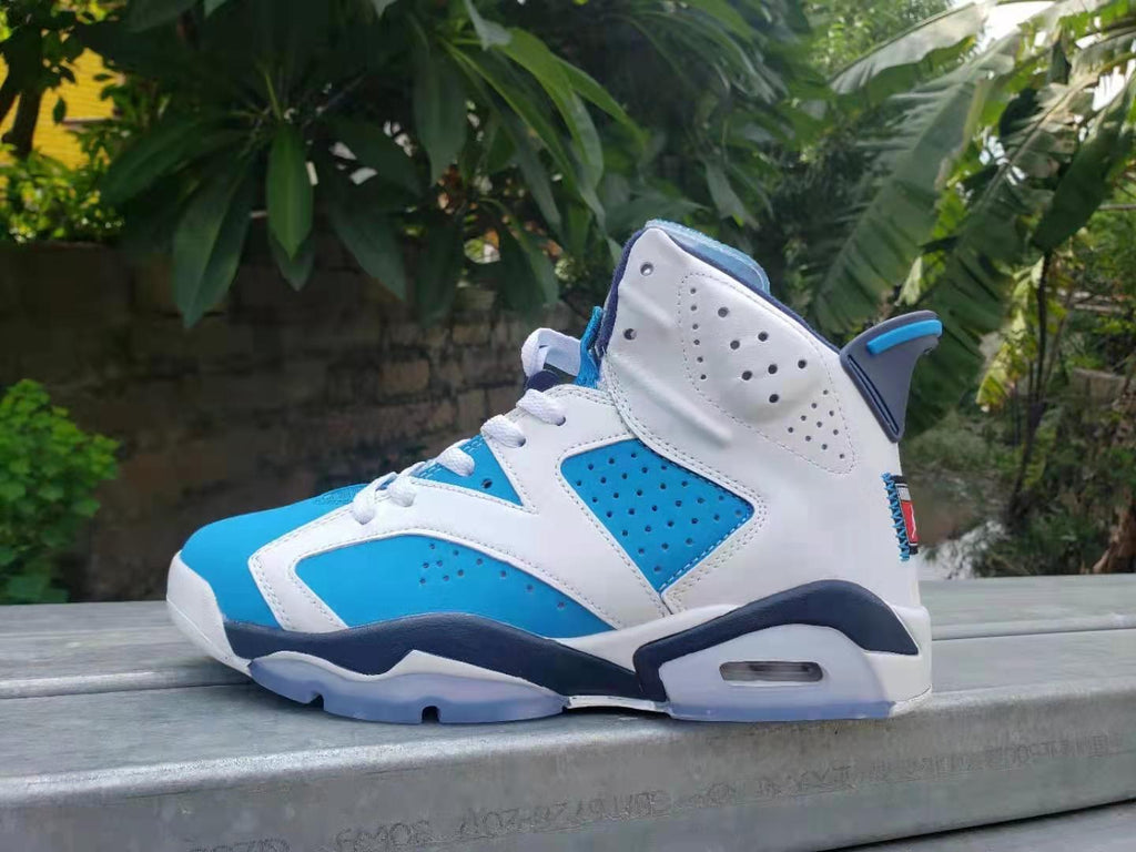 Jordan 6 High-Top Sneakers in White, Blue and Navy