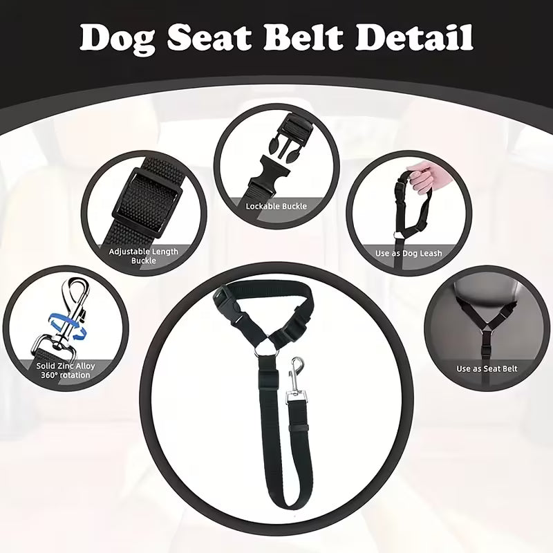 Dog Car Safety Belt – Adjustable Vehicle Seatbelt Harness Clip for Safe Travel