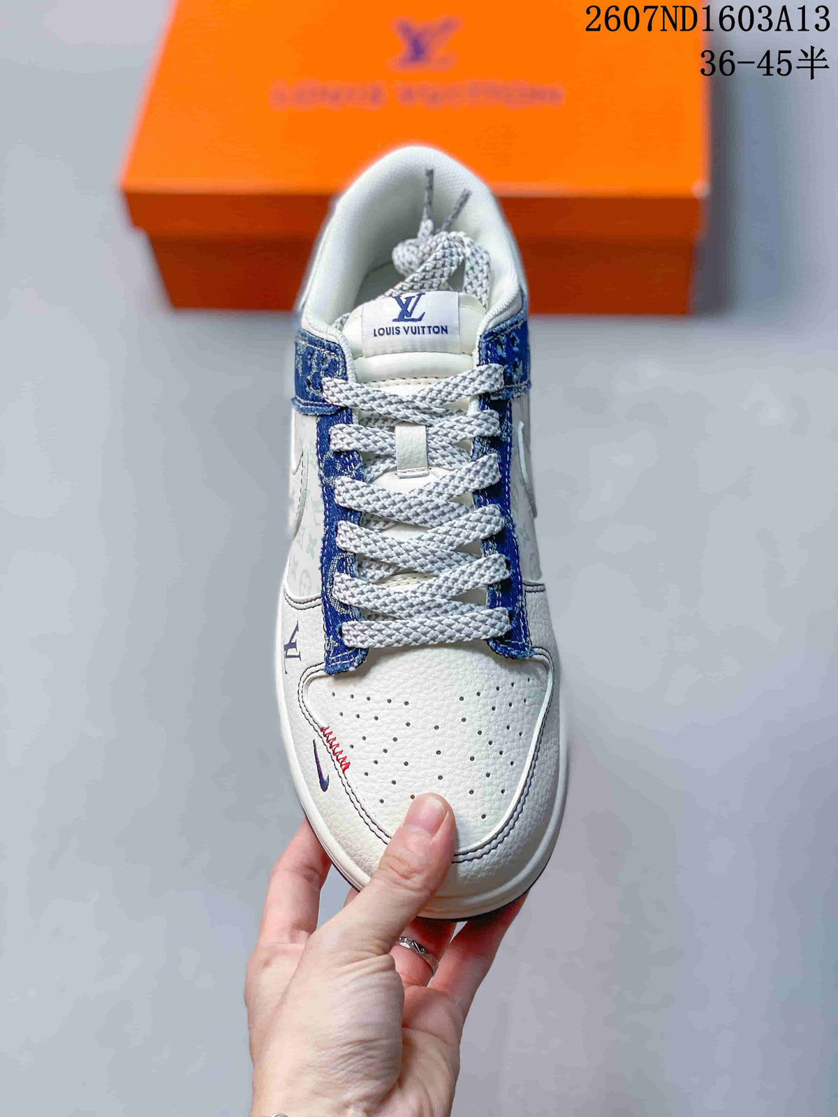 Nike SB Dunk Low LV Monogram Print Sneakers Blue White
