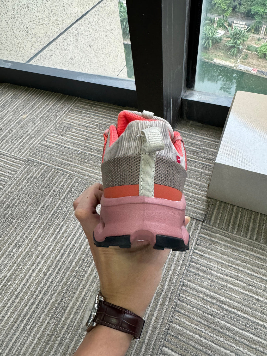 On Running Cloudmonster 5 Sneakers in Pink and Gray