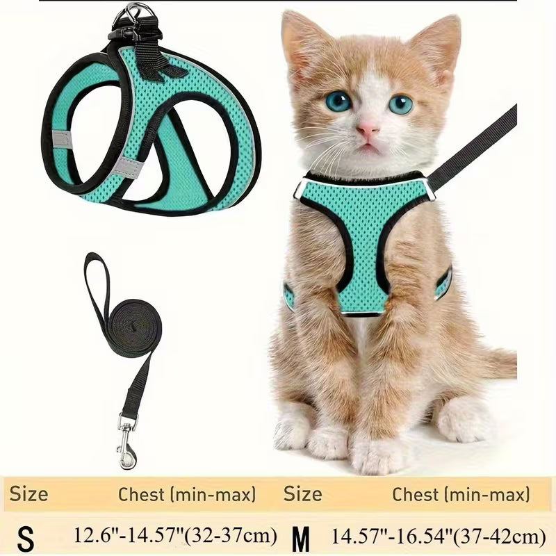 Escape-Proof Cat Harness & Leash Set – Adjustable Reflective Mesh Vest for Cats & Small Pets