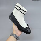 Chanel Sock Ballet Flats with Bow, Black and White