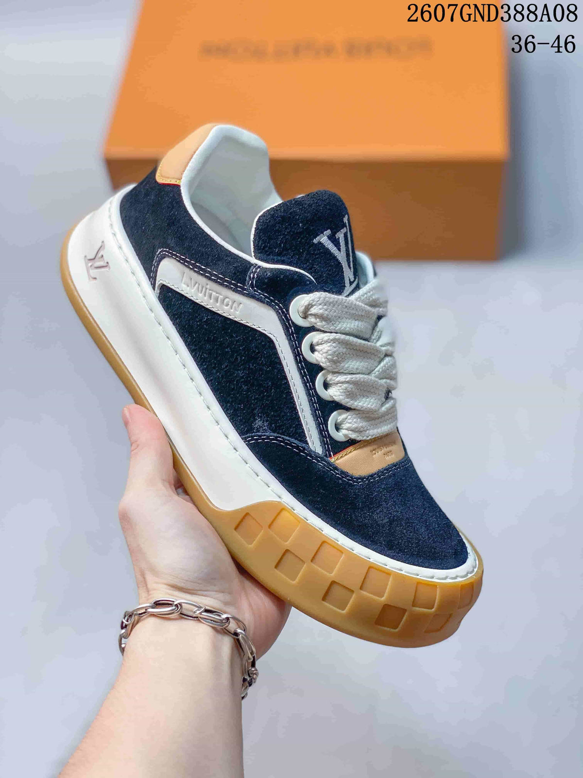 Louis Vuitton Tilted Low-Top Sneakers Navy White Tan