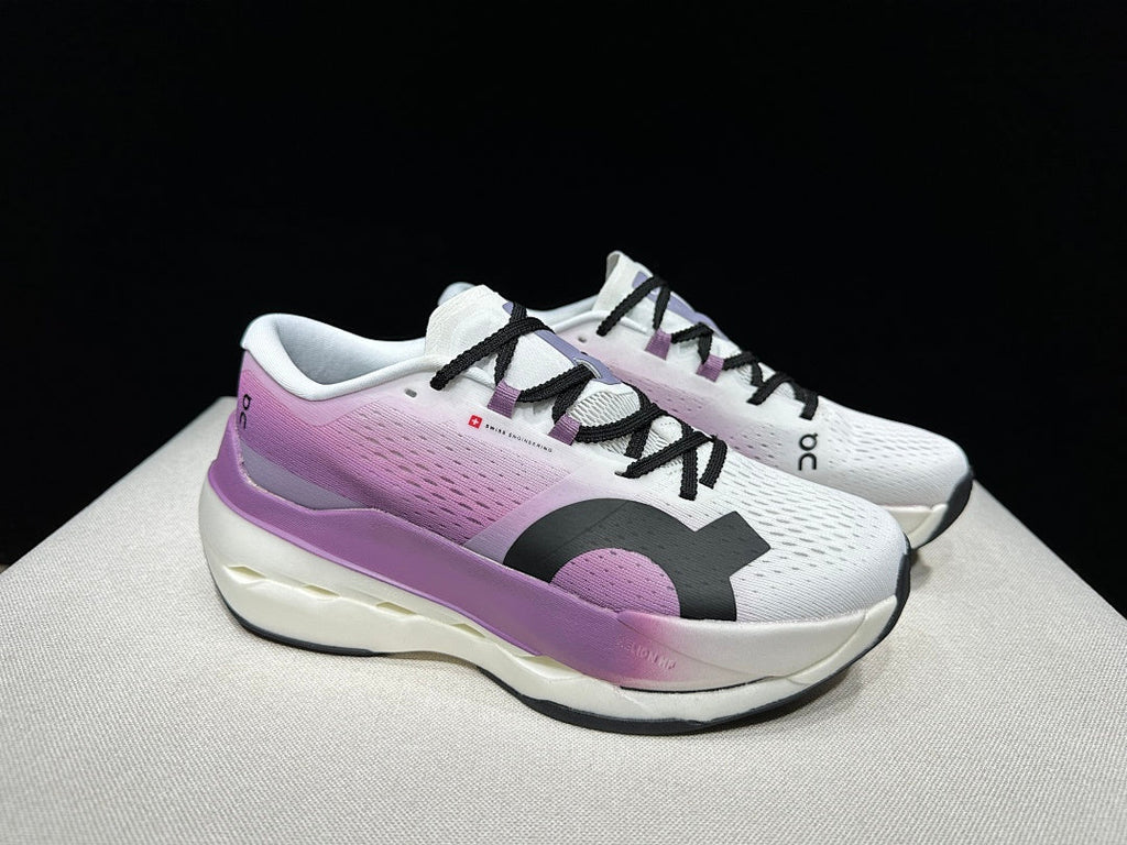 On Cloudboom Max White Purple Running Sneakers