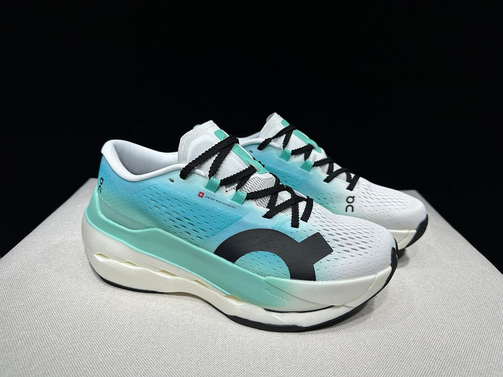 On Cloudboom Max Running Shoes, White and Light Blue