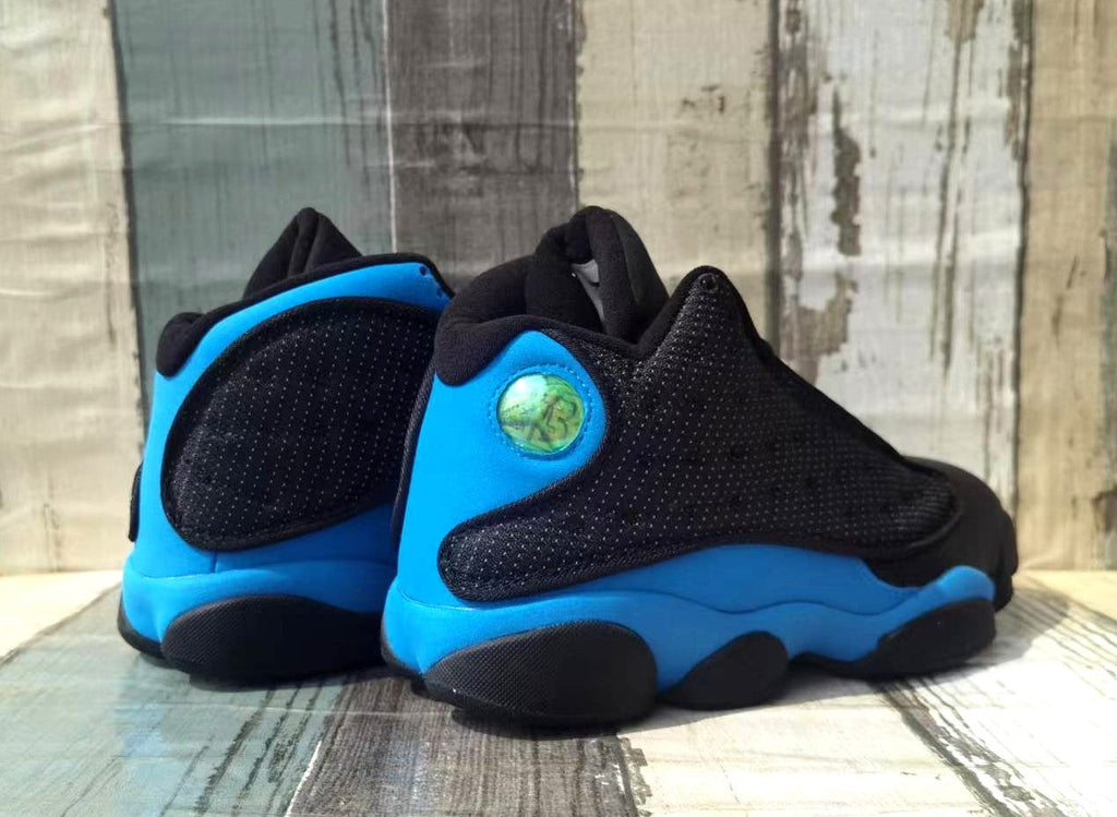 Jordan 13 Black Moon Black and Blue Sneakers
