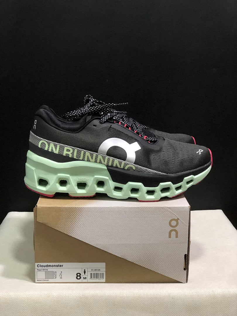 On Cloudmonster 2 Running Shoes, Black and Mint Green