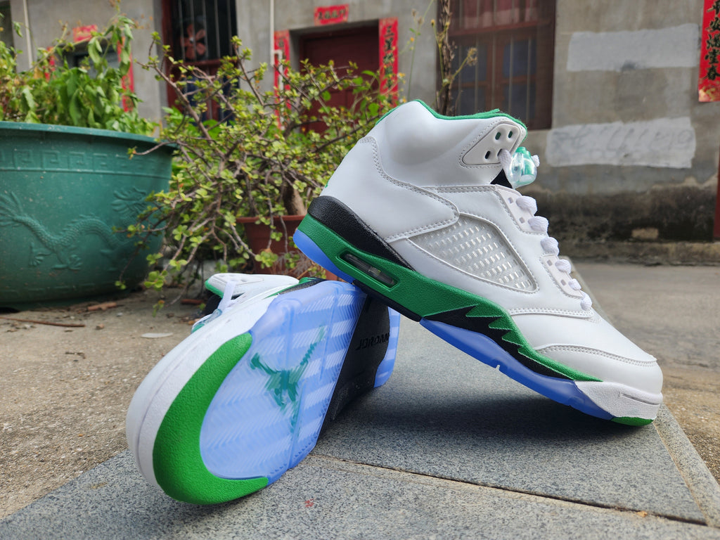 Jordan Air Jordan 5 White and Green High-Top Sneakers