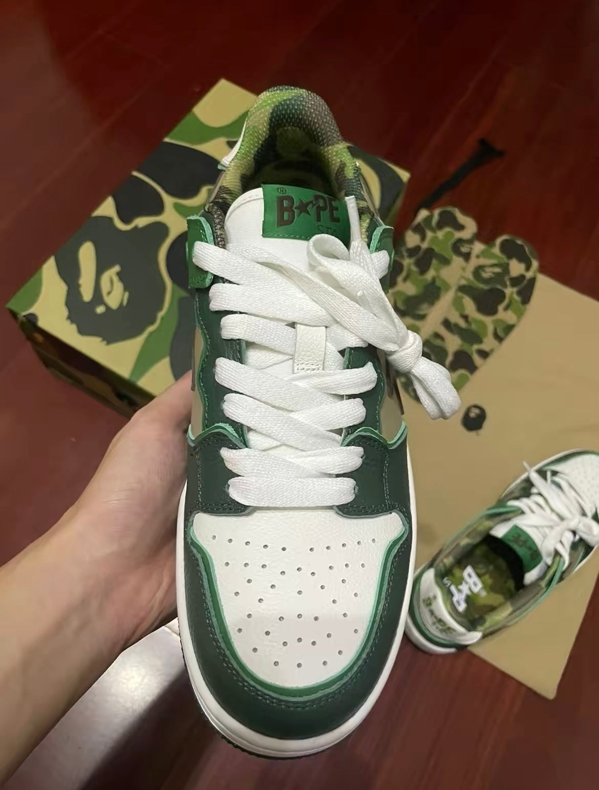 BAPE SK8 STA Low-Top Sneakers in Green Camo