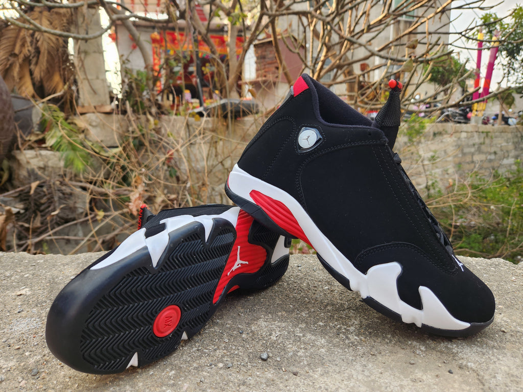 Jordan 14 Black, White and Red Basketball Sneakers