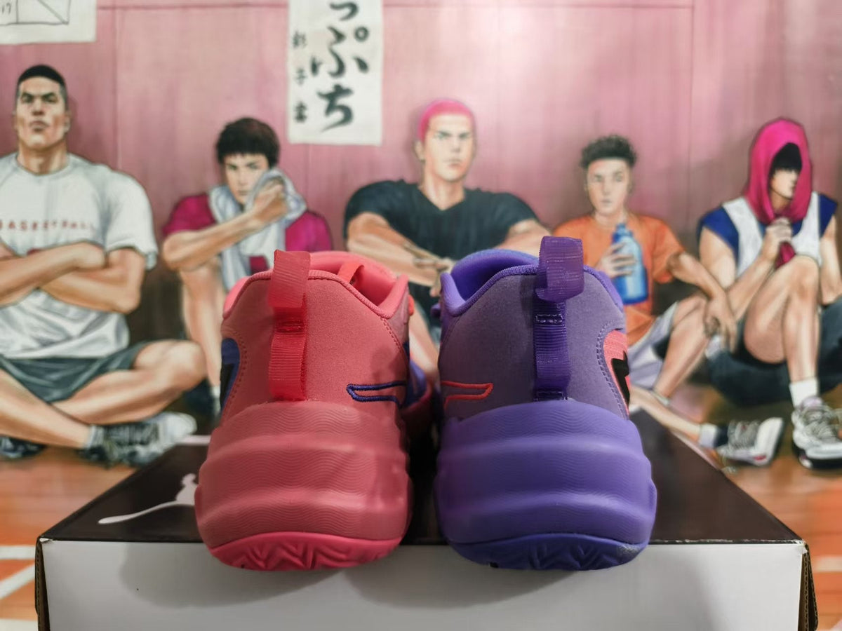 Pink and Purple Basketball Sneakers with Black Accents