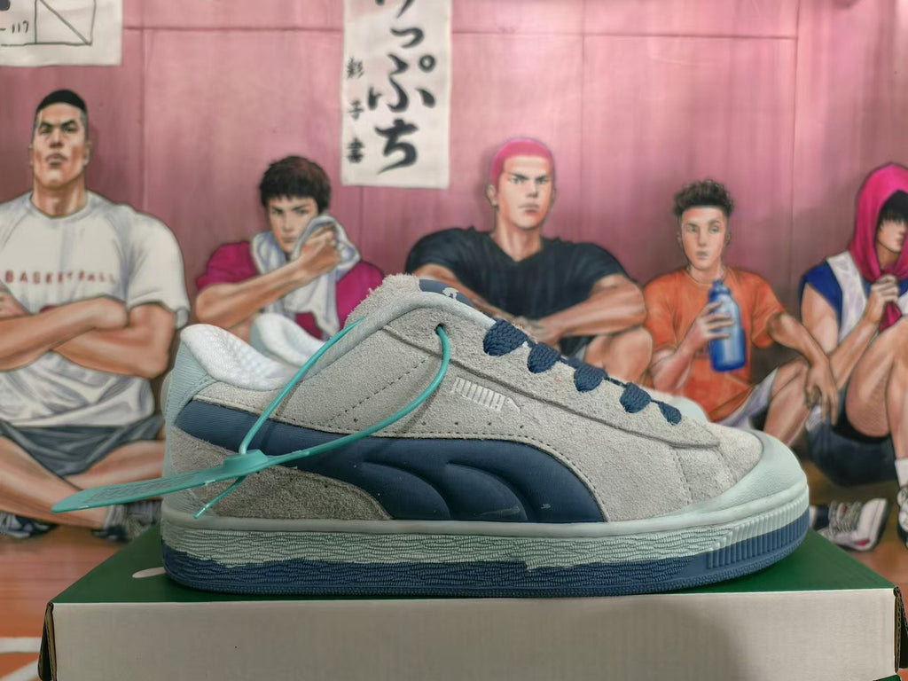 Puma Suede Low-Top Sneakers in Blue and Gray