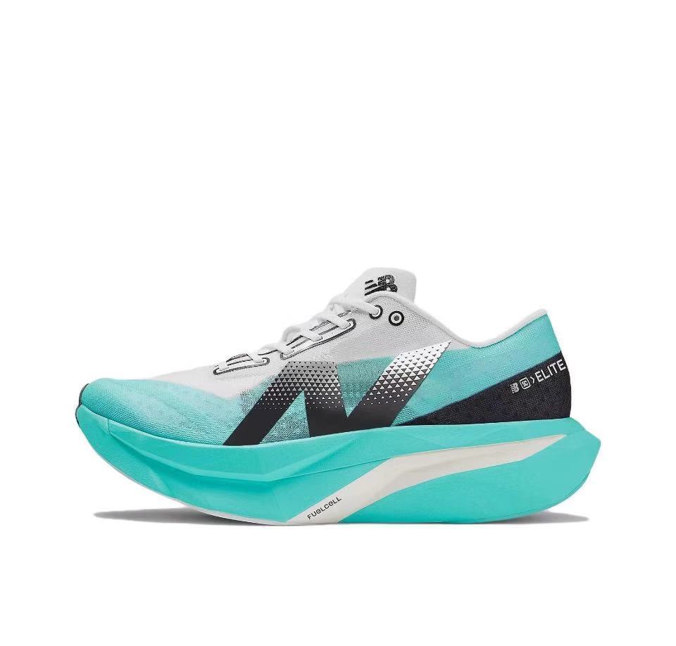 New Balance FuelCell Elite Running Shoes, White and Turquoise