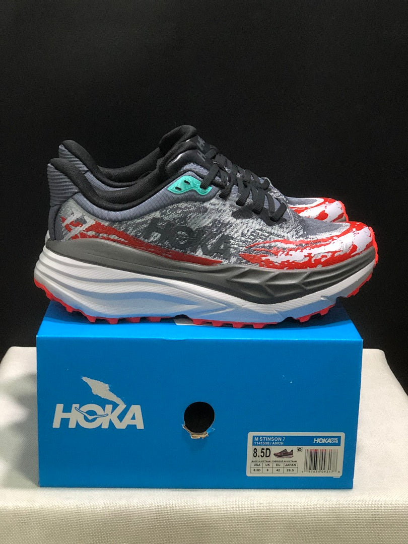 HOKA Stinson 7 Trail Running Shoes Gray Red