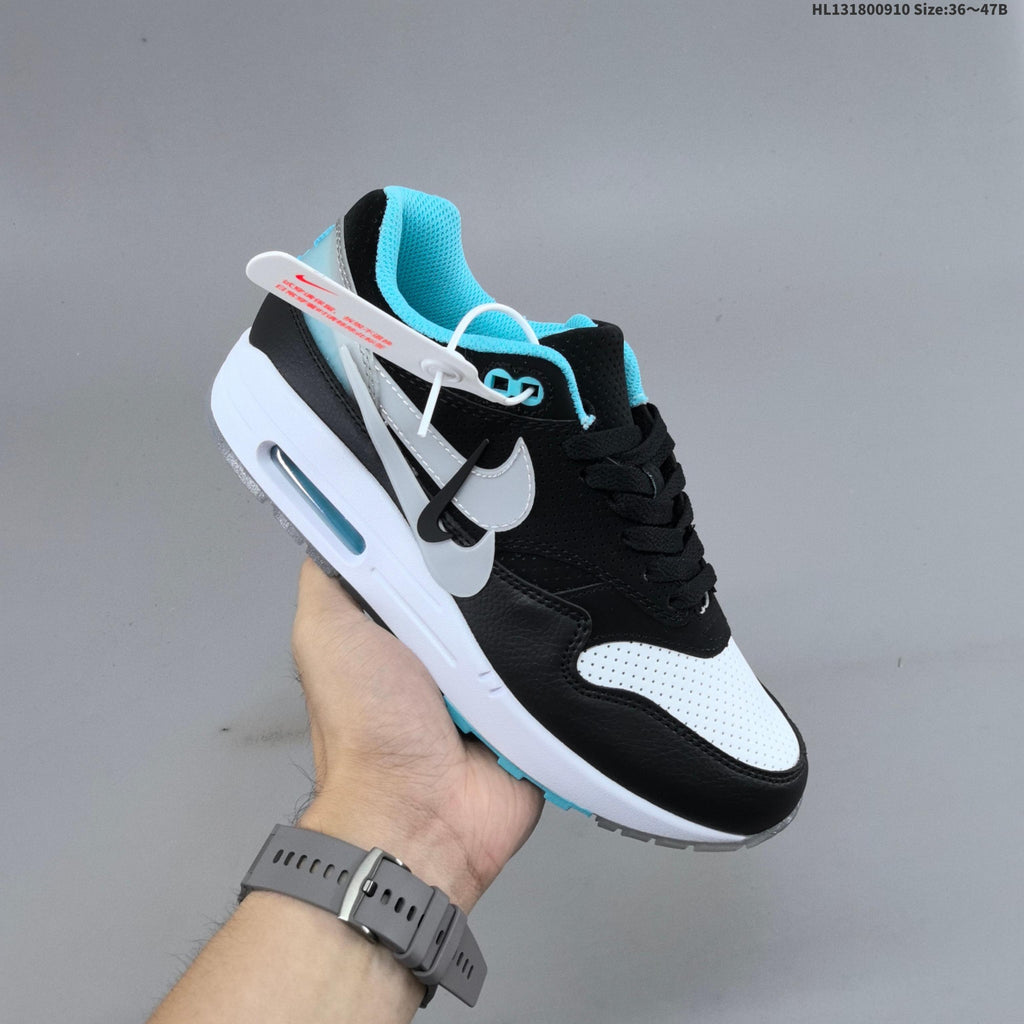 Nike Air Max 1 Black White and Turquoise Sneakers