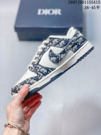 Nike SB Dunk Low White Navy Dior Pattern Sneakers