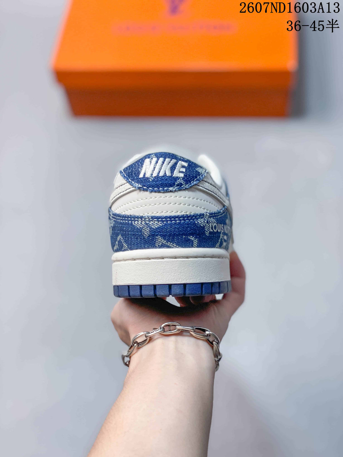 Nike SB Dunk Low LV Monogram Print Sneakers Blue White
