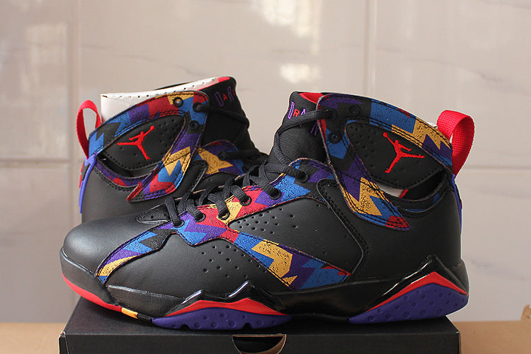 Air Jordan 7 Retro Black Colorful High-Top Sneakers